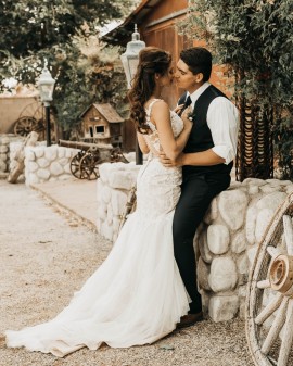 Bride and groom pose