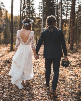 Bride and groom pose